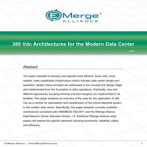 380 Vdc Architectures for the Modern Data Center
