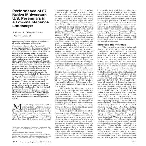 Performance of 67 Native Midwestern U.S. Perennials in A Low Maintenance Land...