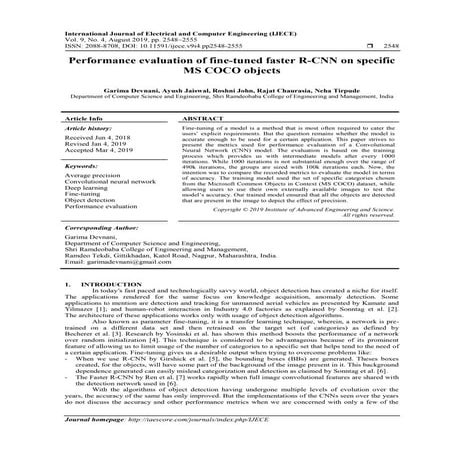 Performance Evaluation of Fine-tuned Faster R-CNN on specific MS COCO ...