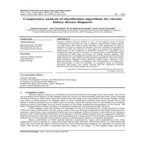 Comparative analysis of classification algorithms for chronic kidney disease ...