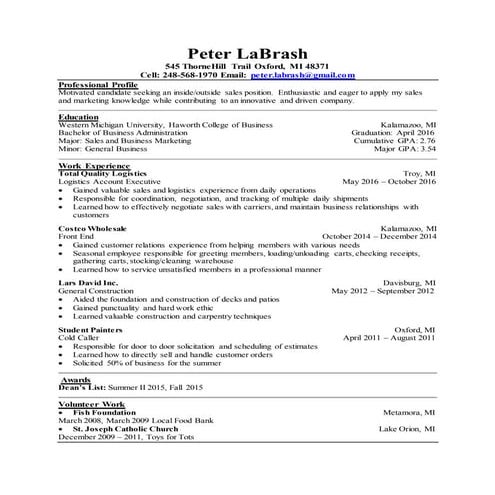 Peter LaBrash resume