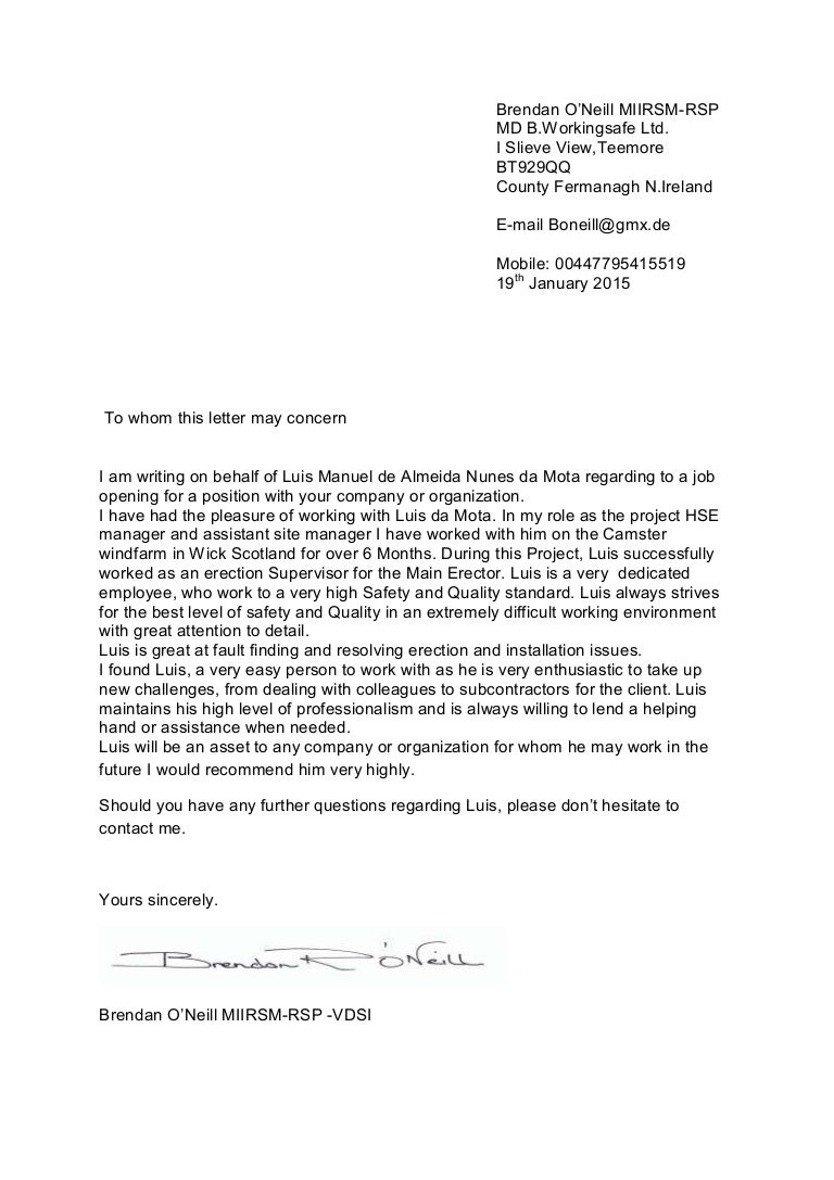 letter of recommendation hse samples of a letter of recommendation