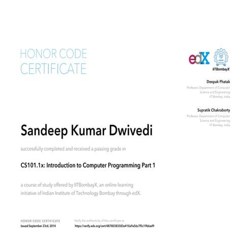 Sandeepkcn IITB Introduction to Programming Part 1