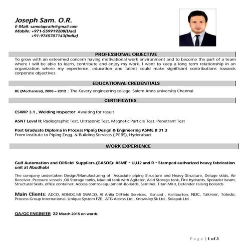 Quality Engineer CV