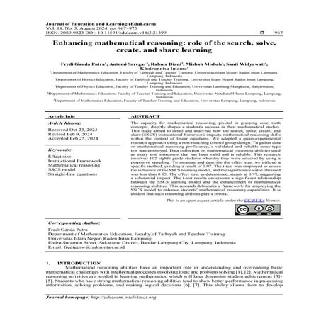 Enhancing mathematical reasoning: role of the search, solve,  create, and share learning