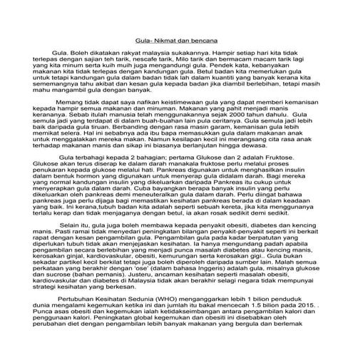 Karangan SPM- Gula (Nikmat atau Bencana)
