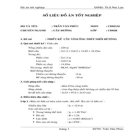 Đồ Án Tốt Nghiệp Thiết Kế Cầu Vòm Ống Thép Nhồi Bê Tông (Kèm File Autocad, Mi...