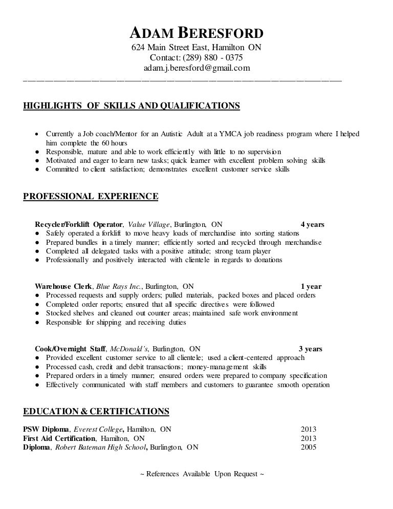 Adam Beresford Newest Customer Service Resume 1