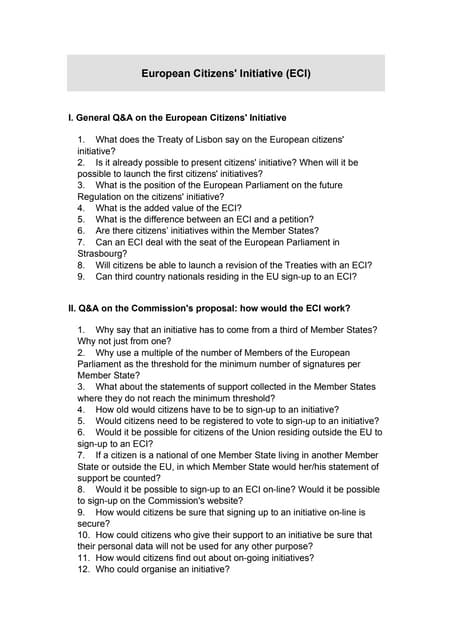 FAQ for the European Citizens Initiative