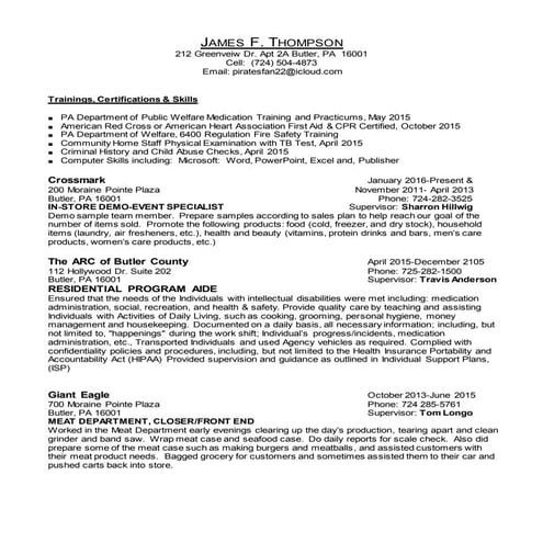 Resume James F. Thompson - January 2016 | DOCX