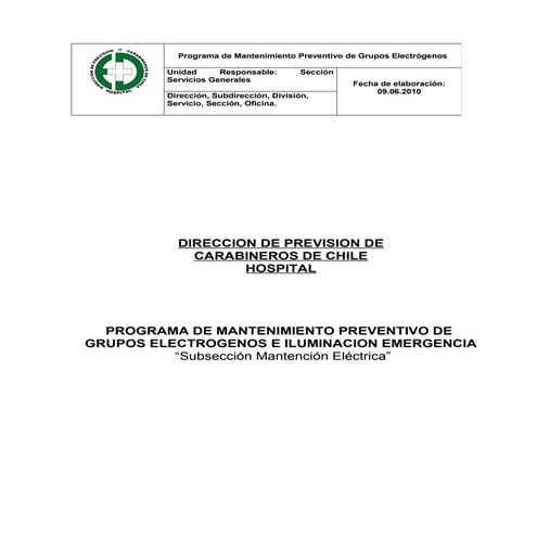 Programa de mantenimiento a grupo electrogeno