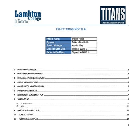 Alpha Case Study - Project Management Plan Sample