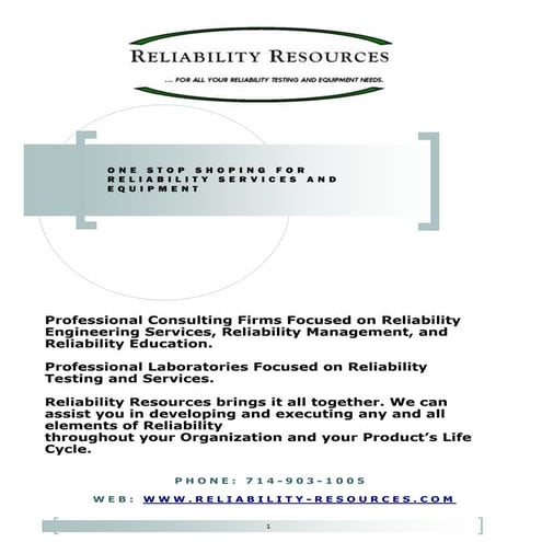 Reliability Resources Catalog
