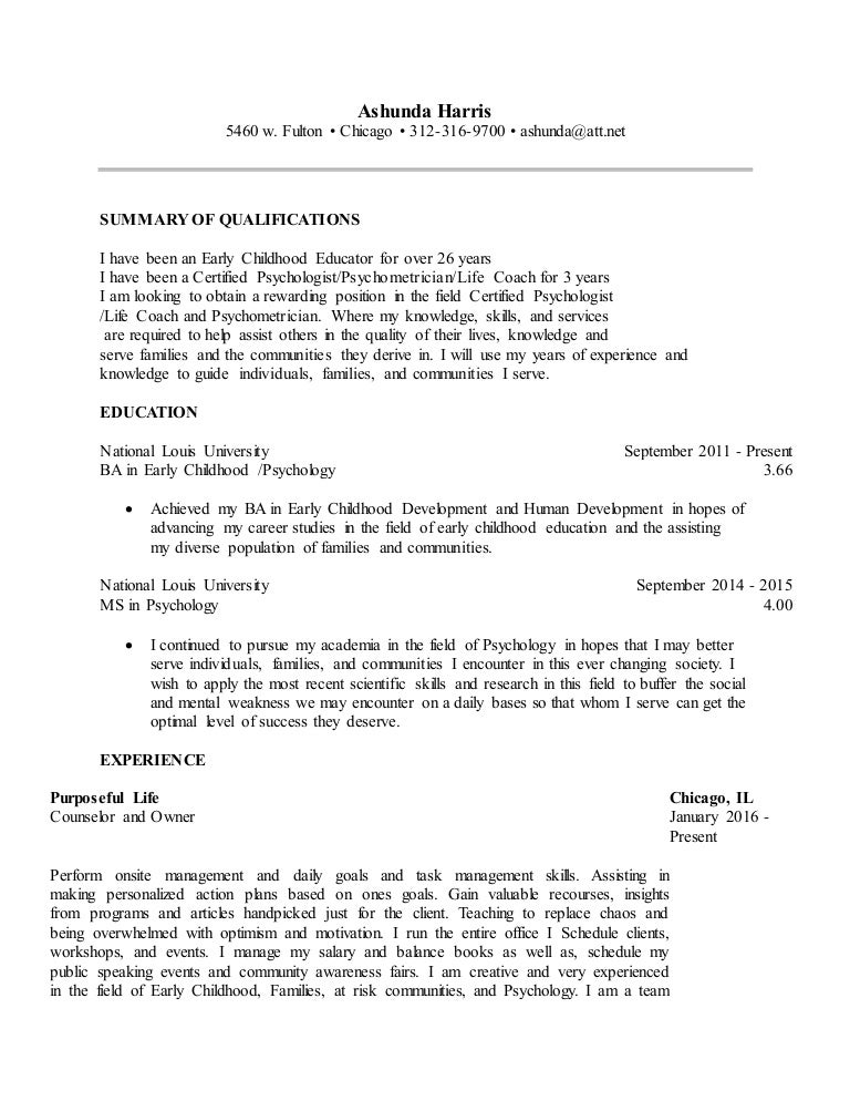 Psychologist Life Coach resume