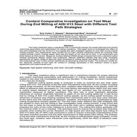 Content Comparative Investigation on Tool Wear During End Milling of AISI H13...