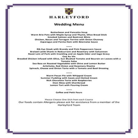 Wedding Breakfast Menu