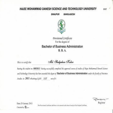 BBA CERTIFICATE