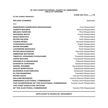Nelson Chamisa's answering affidavit & heads of argument 