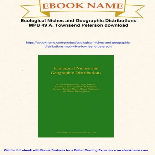 Ecological Niches and Geographic Distributions MPB 49 A. Townsend Peterson