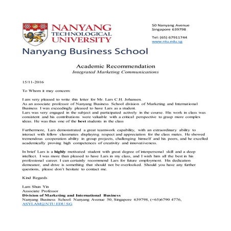 Letter of Recommendation