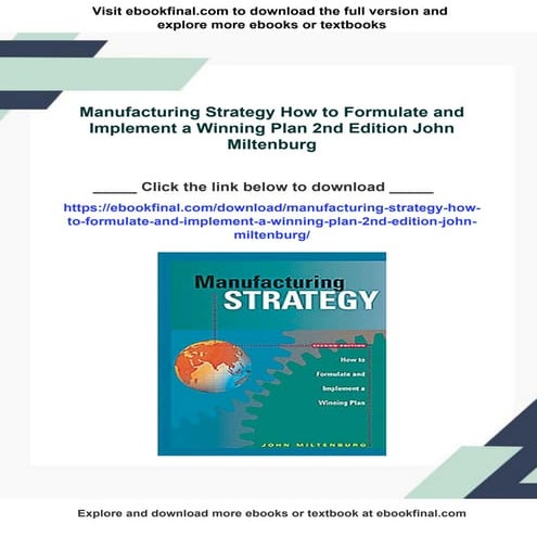 Manufacturing Strategy How to Formulate and Implement a Winning Plan ...