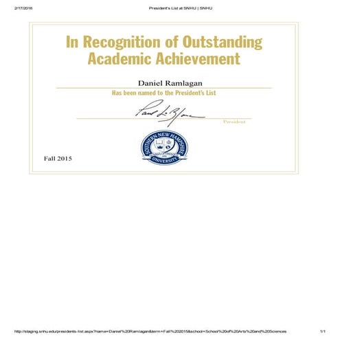 President's List at SNHU _ SNHU