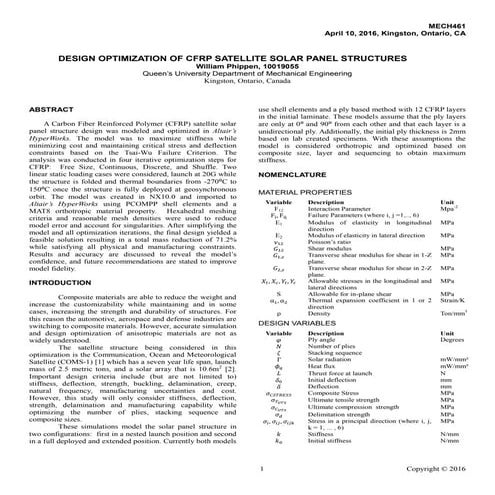 W. Phippen Deisgn Optmization of CFRP Satellite Solar Panel Structures ...