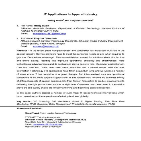 IT Applications in Apparel Industry