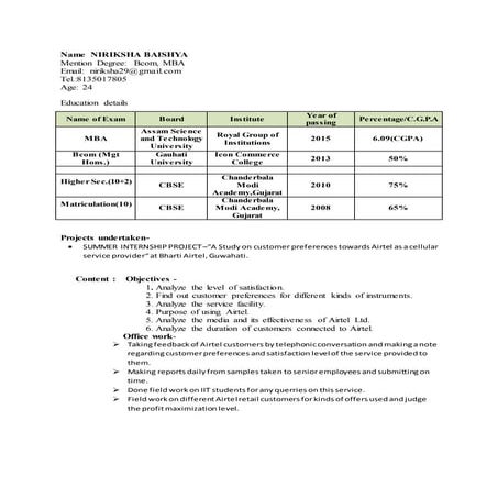 Resume format - 2