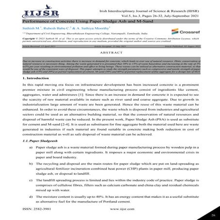 Performance of Concrete Using Paper Sludge Ash and M-Sand 