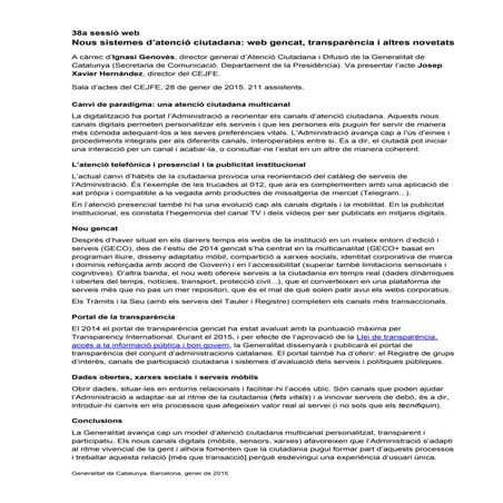 Síntesi de la 38a sessió web: Nous sistemes d'atenció ciutadana
