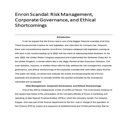 Corporate Governance Lessons from Enron