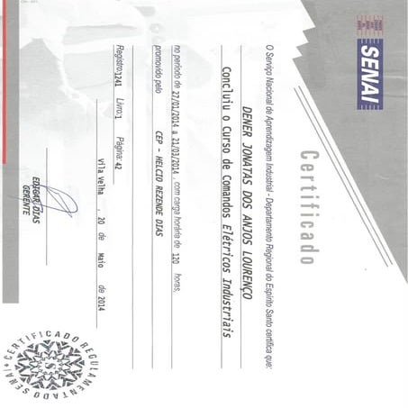 CERTIFICADO COMANDOS ELÉTRICOS SENAI