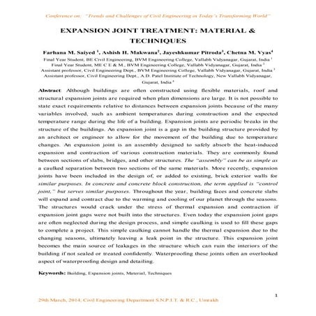 EXPANSION JOINT TREATMENT: MATERIAL & TECHNIQUES
