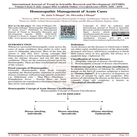 Homoeopathic Management of Acute Cases