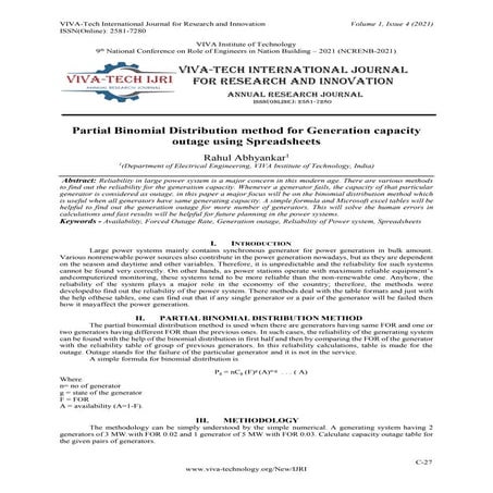 Partial Binomial Distribution method for Generation capacity outage using Spreadsheets