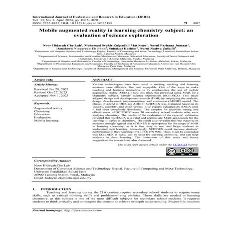 Mobile augmented reality in learning chemistry subject: an evaluation ...