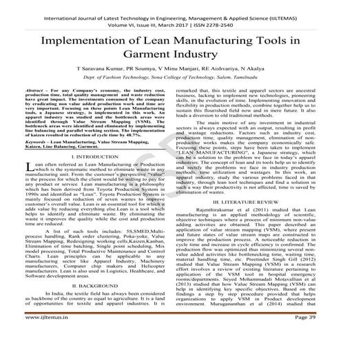 Implementation of Lean Manufacturing Tools in Garment Industry