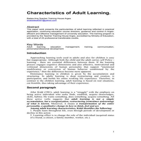 Characteristics of adult learning 