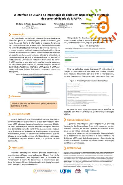 A interface de usuário na importação de dados em Dspace como estratégia de sustentabilidade do RI UFRN - CONFOA 2017