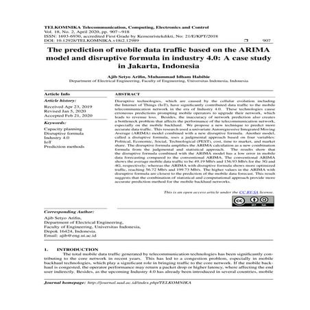 The prediction of mobile data traffic based on the ARIMA model and disruptive...