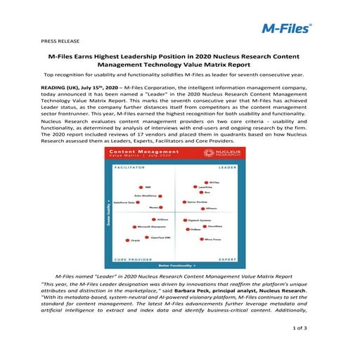 M-Files Announces 2020 Global Partner Award Winners