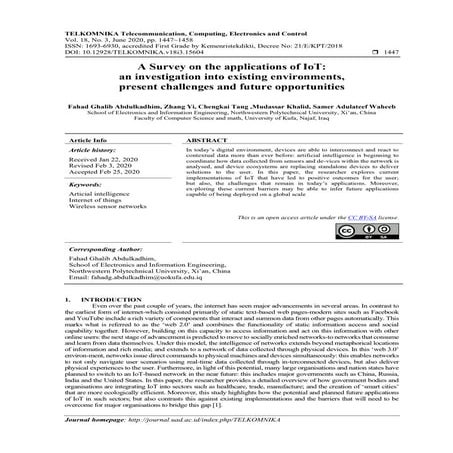 A Survey on the applications of IoT: an investigation into existing environme...