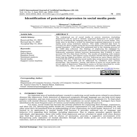 Social Media Sentiment Analysis fro Depression detection Using Machine ...