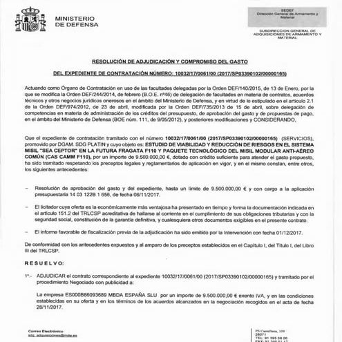 Resolucion del Ministerio de  Defensa