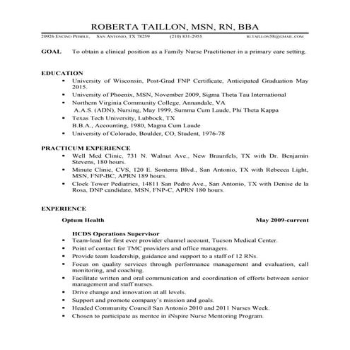 Taillon, Roberta--Resume 2015