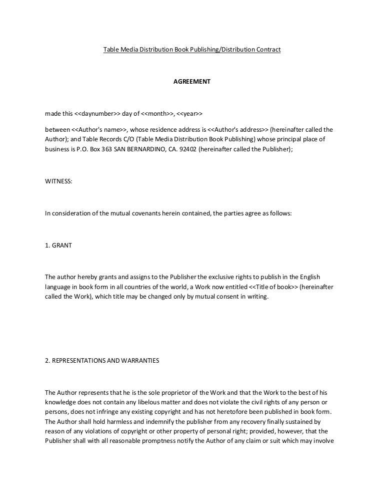 Table Media Distribution Book PublishingDistribution Contract