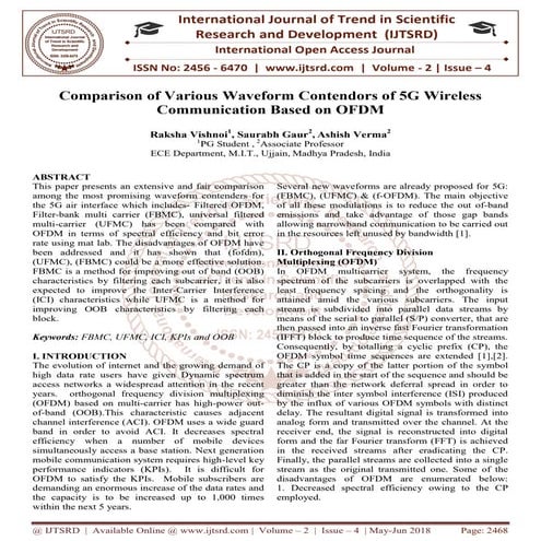 Comparison of Various Waveform Contenders of 5G Wireless Communication Based ...
