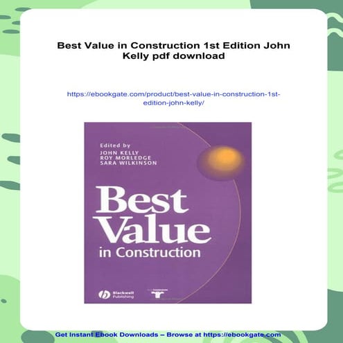 Best Value in Construction 1st Edition John Kelly | PDF