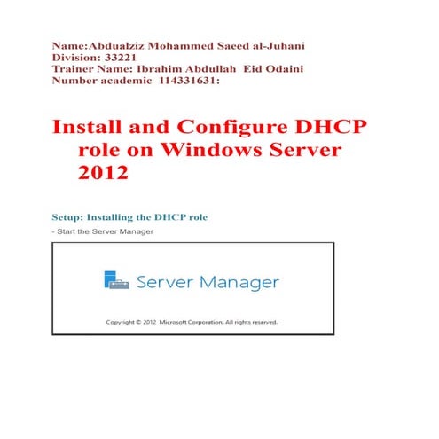 Install and Configure DHCP role on Windows Server 2012 | PDF | Computer ...